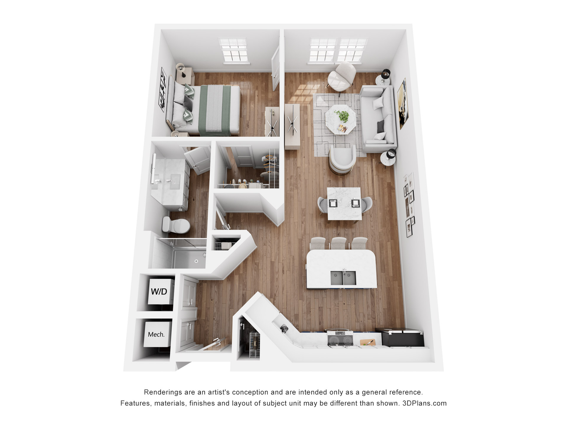Floor plan for 1 bed, 1 bath, 813 sqft
